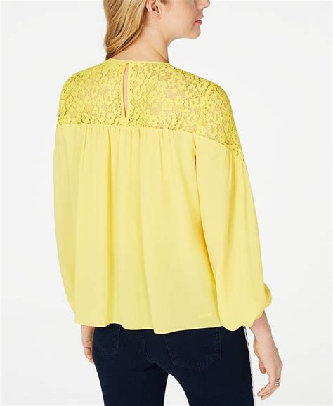 michael kors lace-yoke top golden yellow|Women's Yellow Designer Tops .